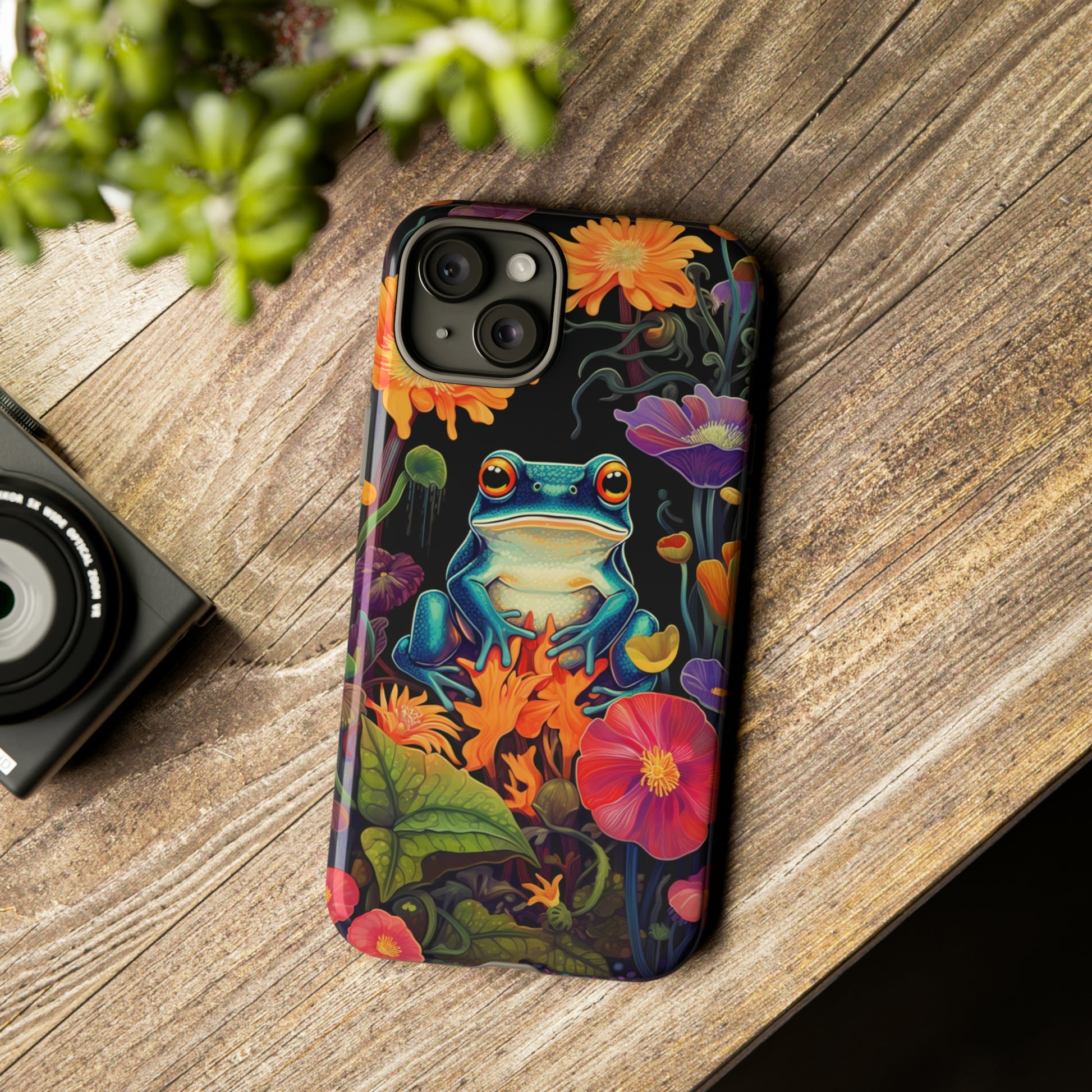 Phone Case with Stylish Floral Frogs Print