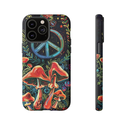 Embroidery Style Magic Mushrooms and Peace Sign Phone Case