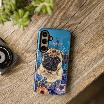 Cute Pug Dog Blue Floral Design Phone Case