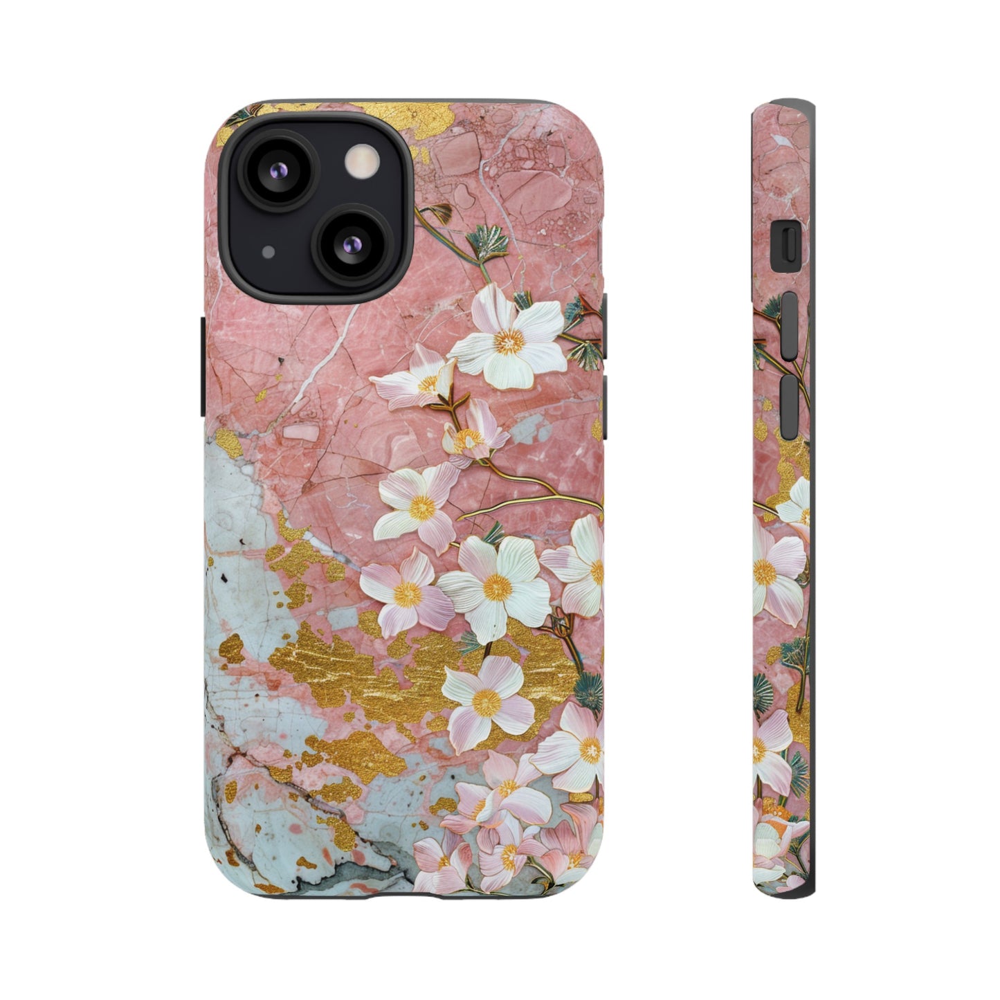 Pink Forget Me Nots Gold Floral Phone Case