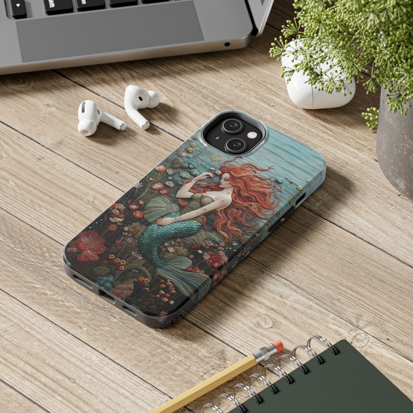 Siren's Song: Mermaid Elegance Apple Phone Case | Embroidery-Inspired iPhone Case