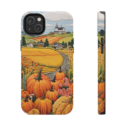 Harvest Hues: Halloween Pumpkin Patch | Embroidered Landscape for iPhone Range