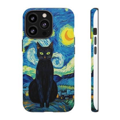 Starry Night Van Gogh Black Cat iPhone, Samsung Galaxy, Google Pixel  Case | Embrace Artistic Whimsy and Feline Charm