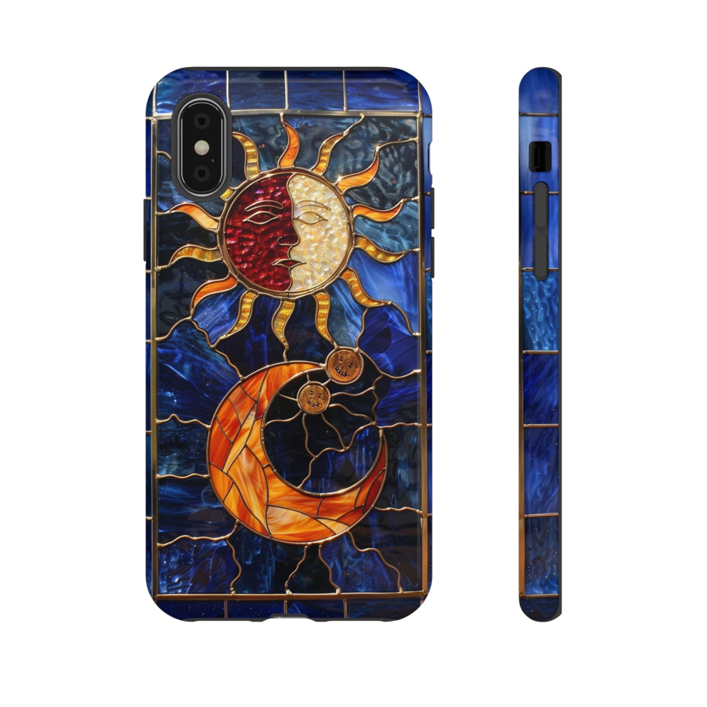 Celestial Stained Glass Moon and Stars iPhone 15 Case