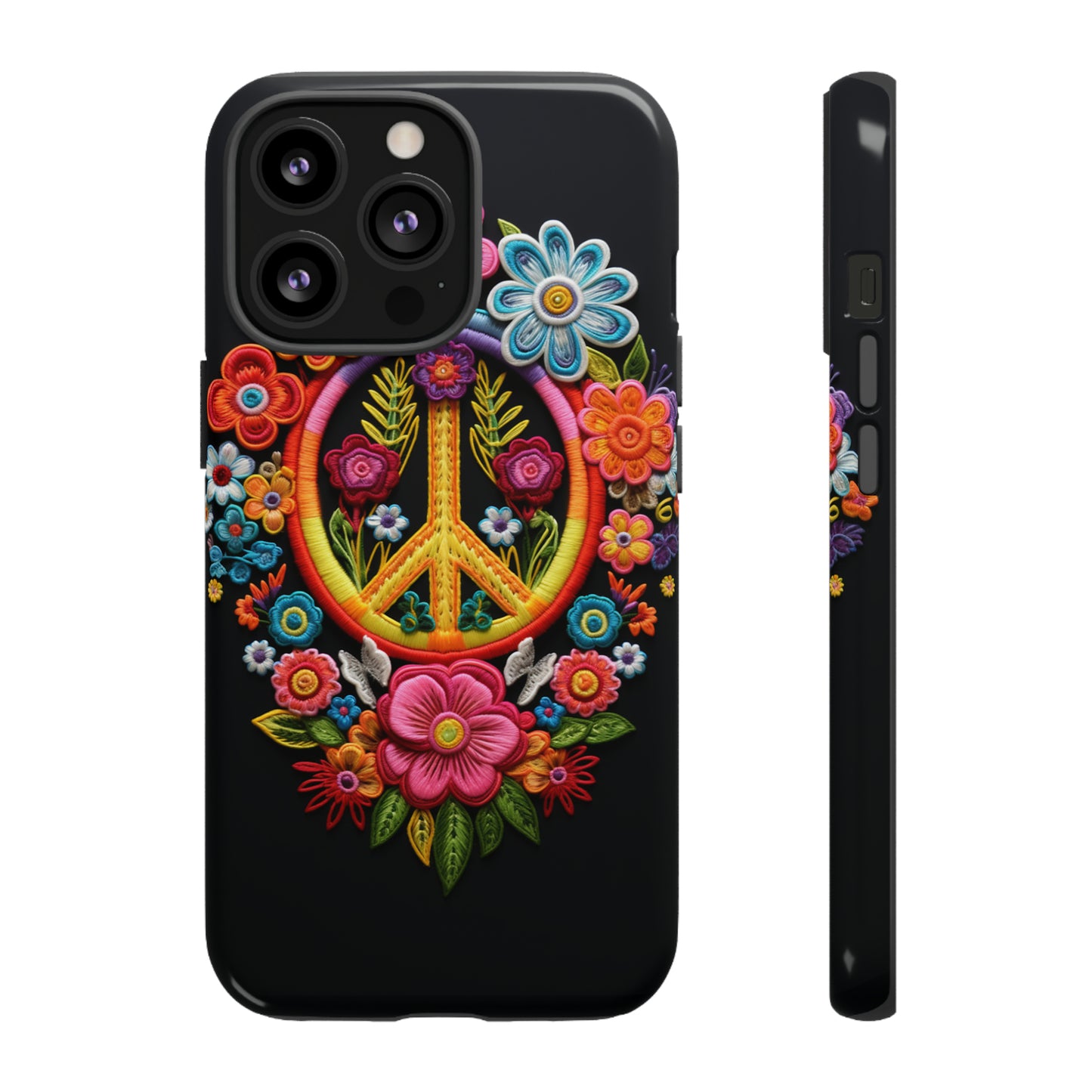 Peace Sign Embroidery Floral Hippie Style Phone Case