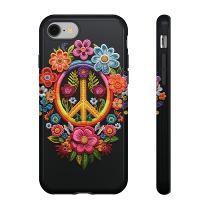 Peace Sign Embroidery Floral Hippie Style Phone Case