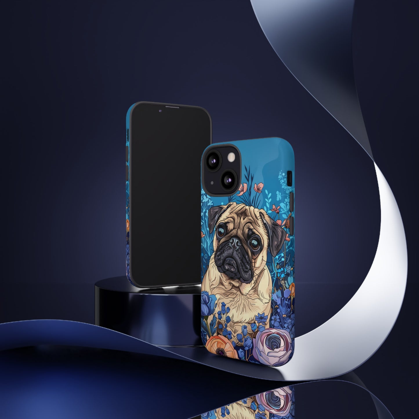 Cute Pug Dog Blue Floral Design Phone Case