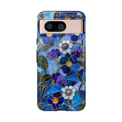 Blue Floral Stained Glass Gold Inlay Wild Flowers Phone Case