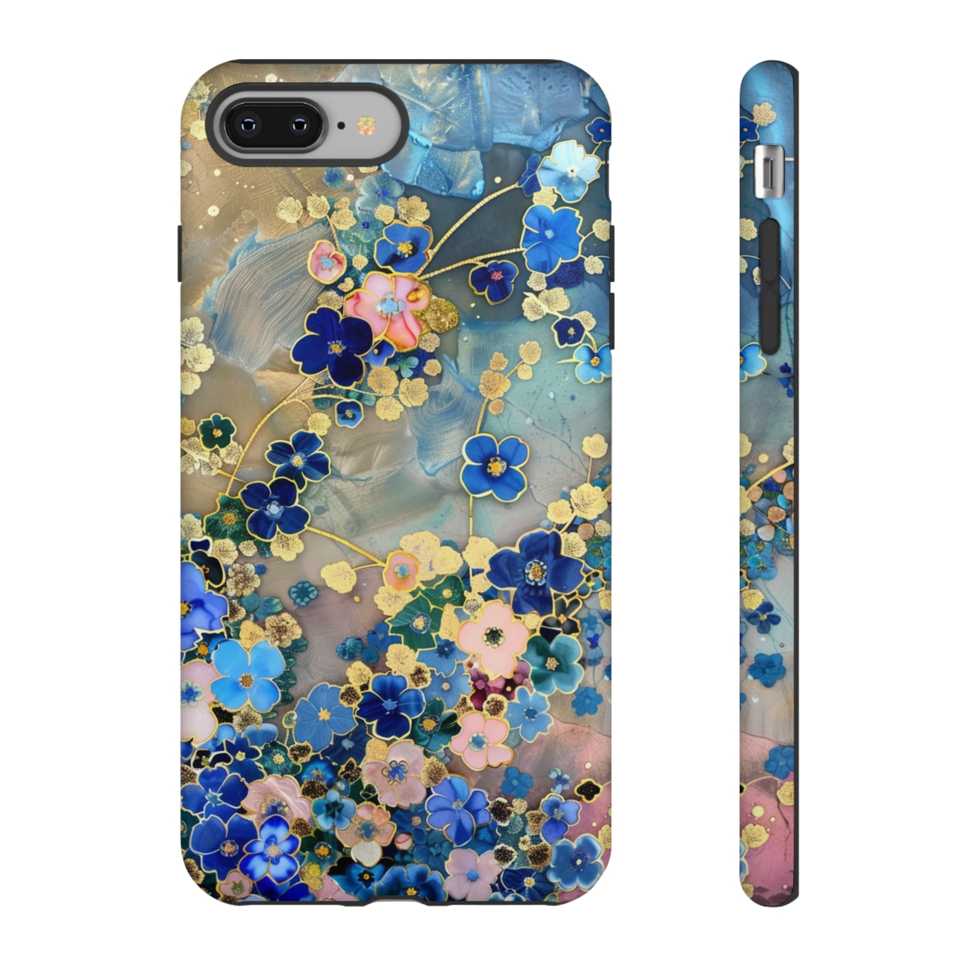 Forget Me Nots Gold Color Splash Floral Design Phone Case for iPhone 15