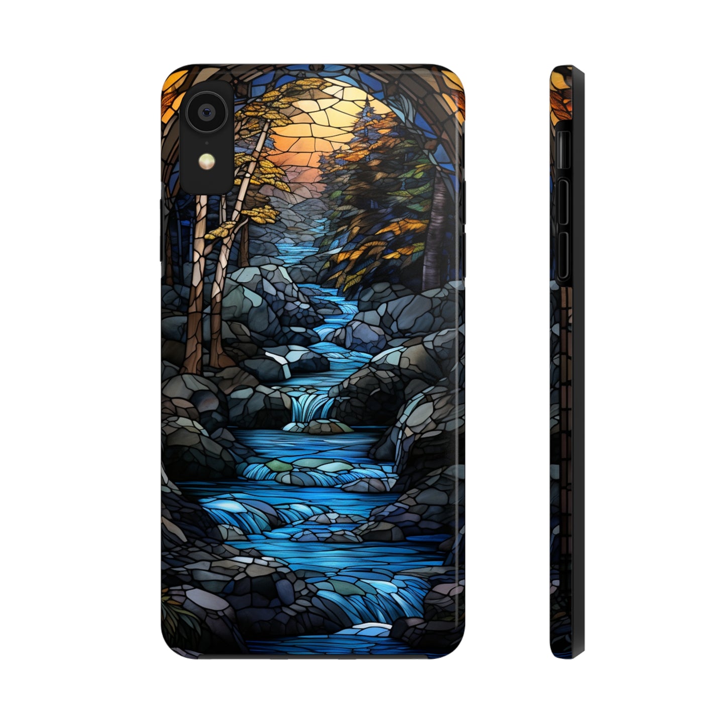 Stained Glass Stone Bridge and River Phone Case: Art Nouveau Floral Design | Bohemian Elegance Compatible with iPhone 14 Pro Max