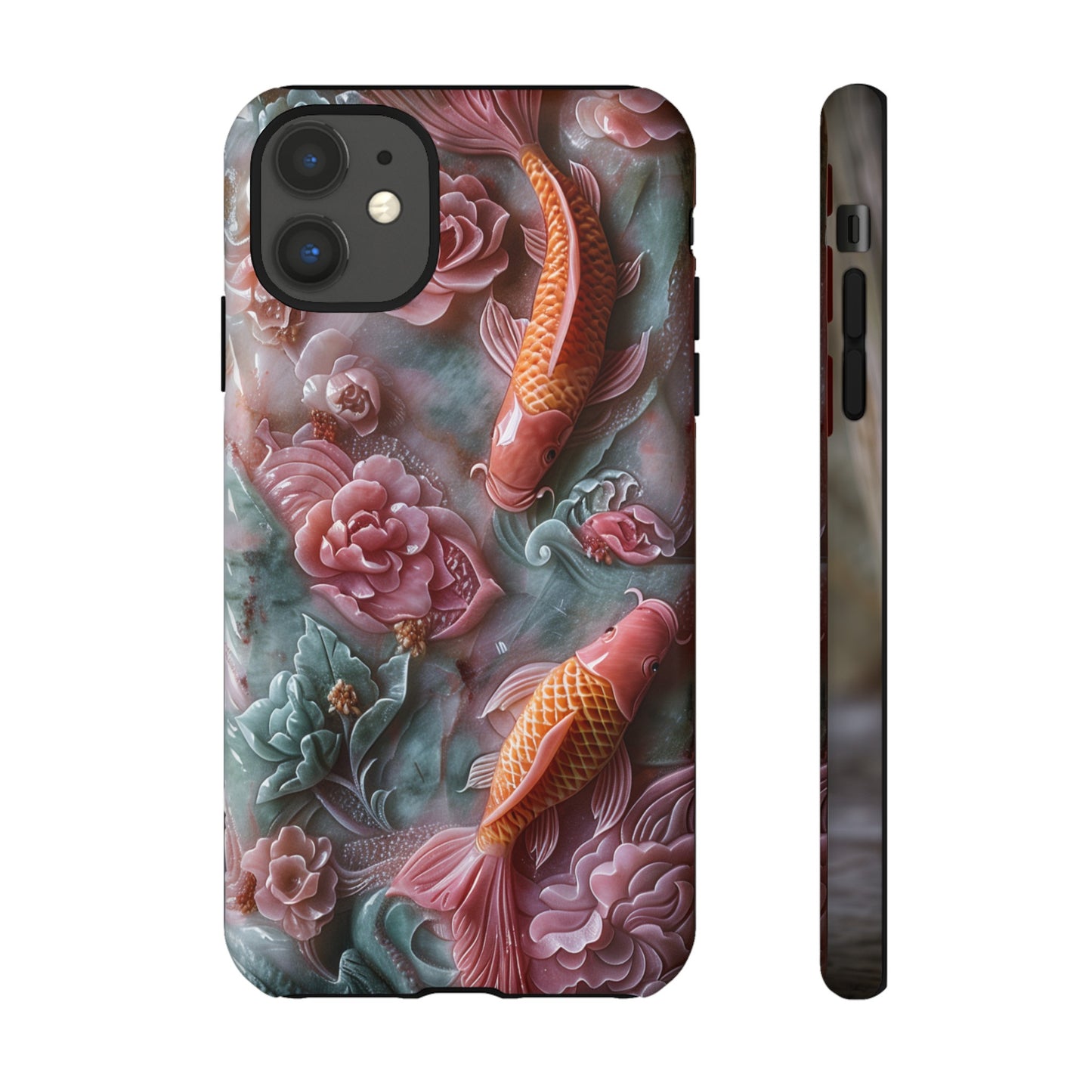 Pink Marble Fish Asian Jade Carving Koi Art Phone Case