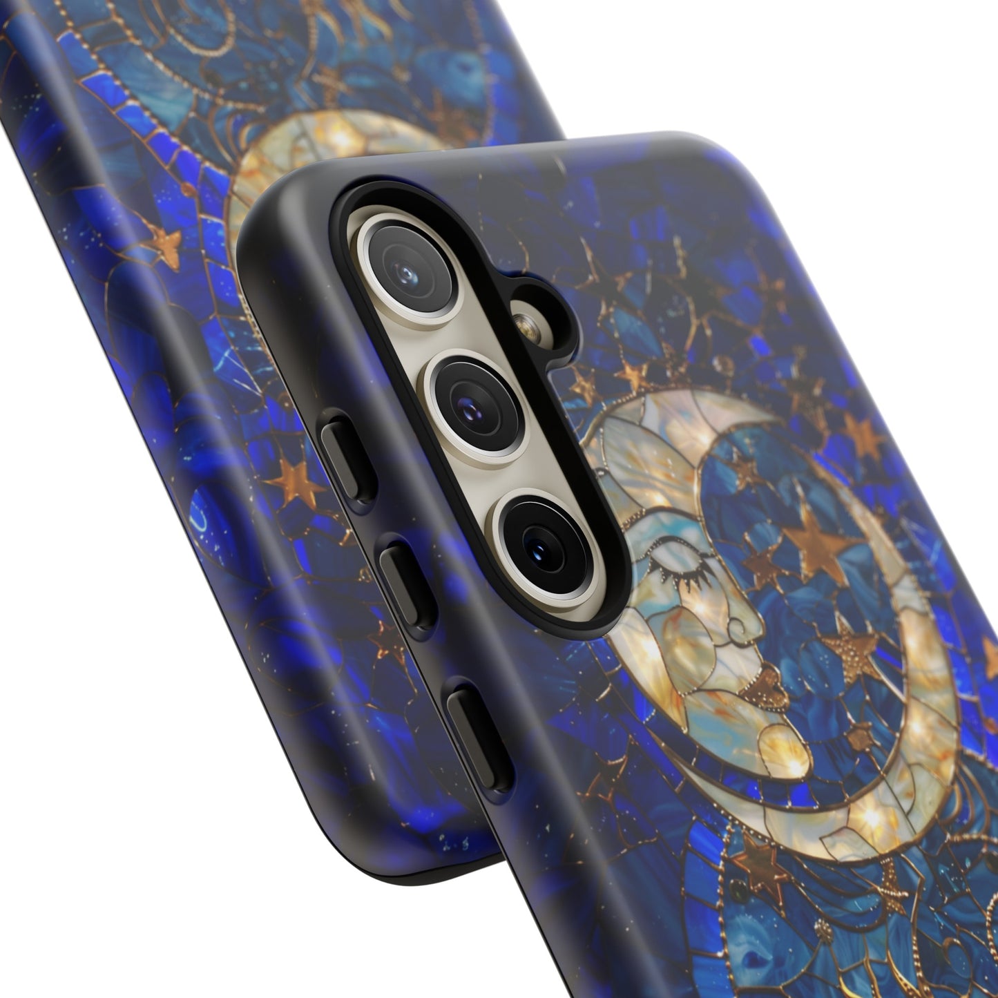 Celestial Stained Glass Moon and Stars Phone Case, Night Sky iPhone 15 Case