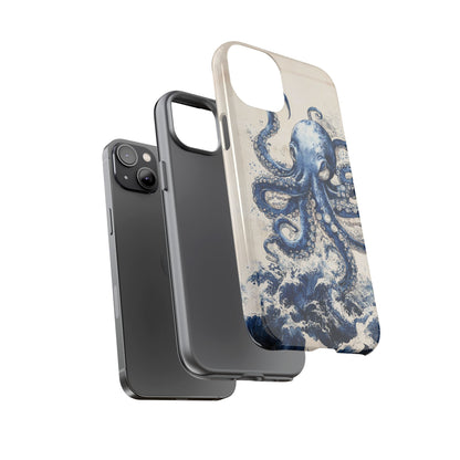 Vintage Japanese Art Style Blue Octopus and Waves Phone Cover