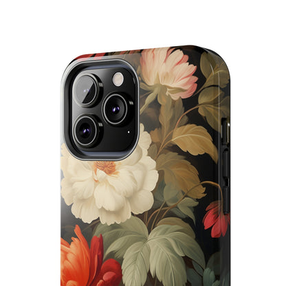 Vintage Floral Aesthetic Phone Tough Case | Antique Elegance for iPhone 11, 12, 13, 14