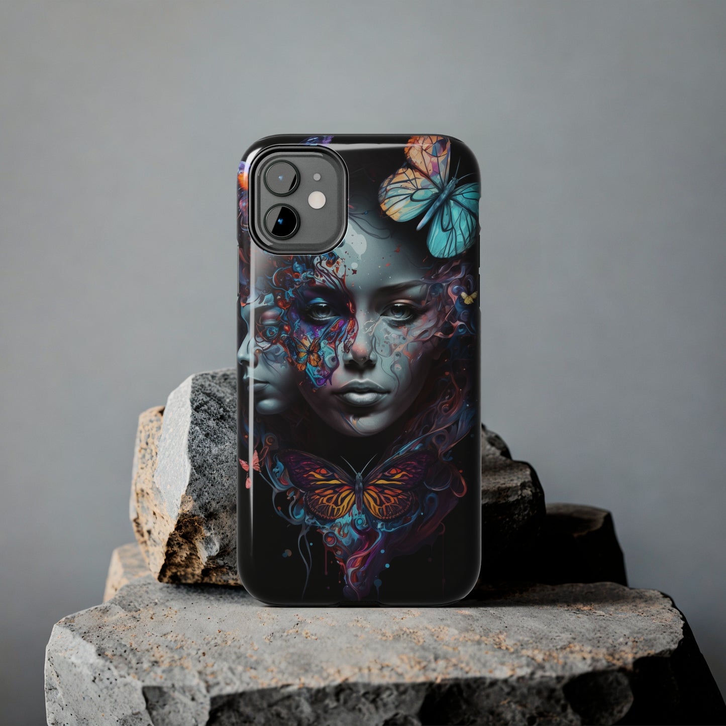 Synthwave Butterfly Girl Trippy Fantasy Art iPhone Case | Embrace the Futuristic Vibe with Whimsical Artistry