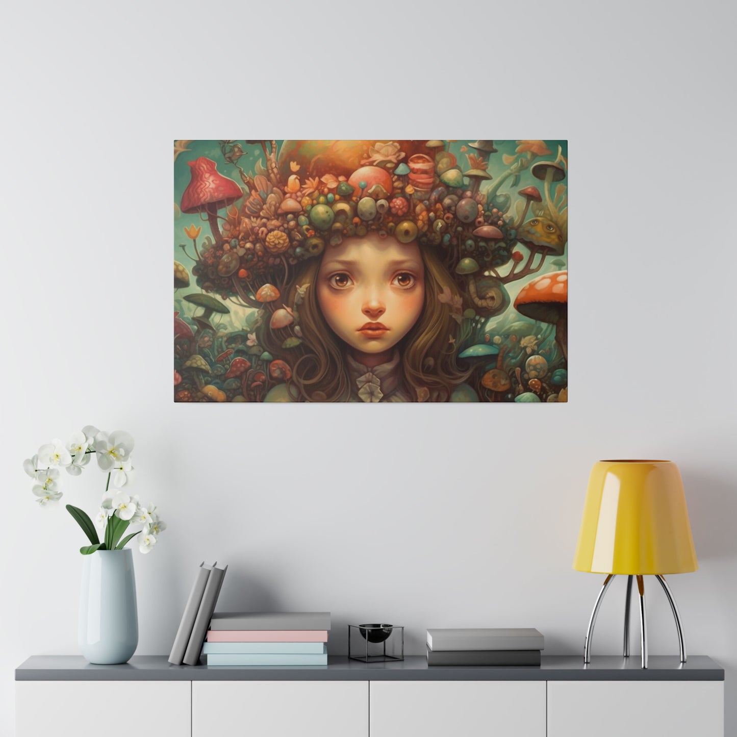 Surrealist Pop Art AI generated Head full of Magic Mushrooms | Stretched Canvas Print