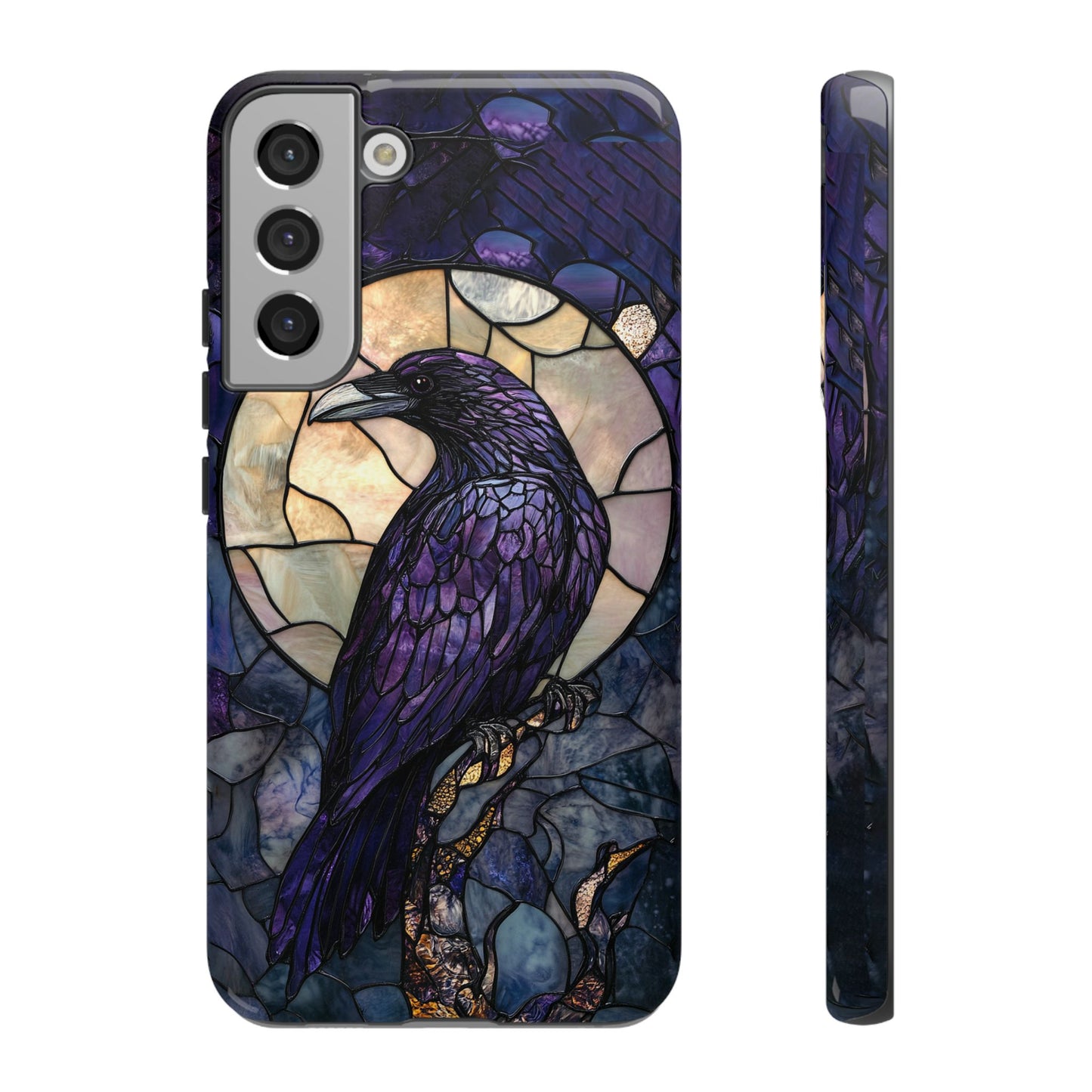 Halloween Phone Case Purple Raven Stained Glass Style Spooky Moon Phone Cover