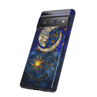 Celestial Stained Glass Moon and Stars Phone Case, Night Sky iPhone 15 Case