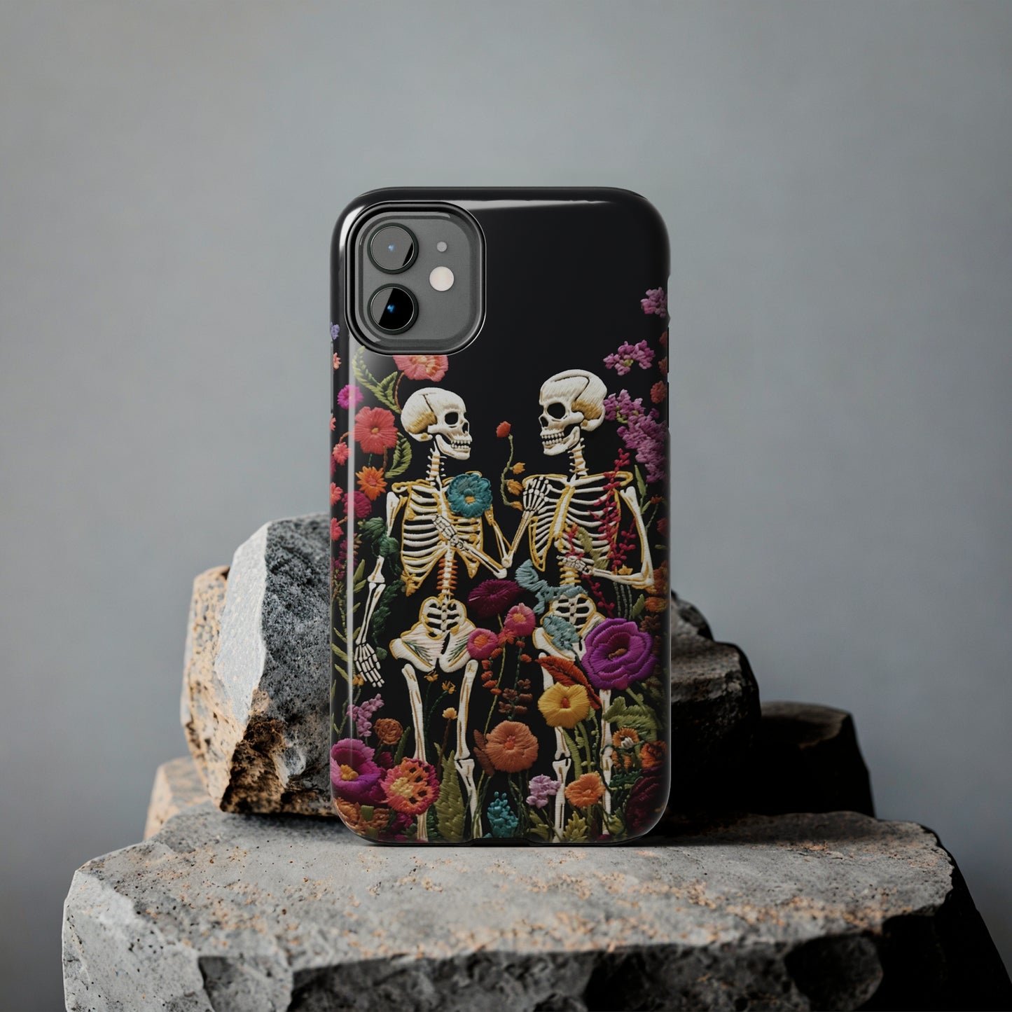 Love Halloween Skeletons Embroidery iPhone Case | iPhone X to iPhone 14 Pro Max