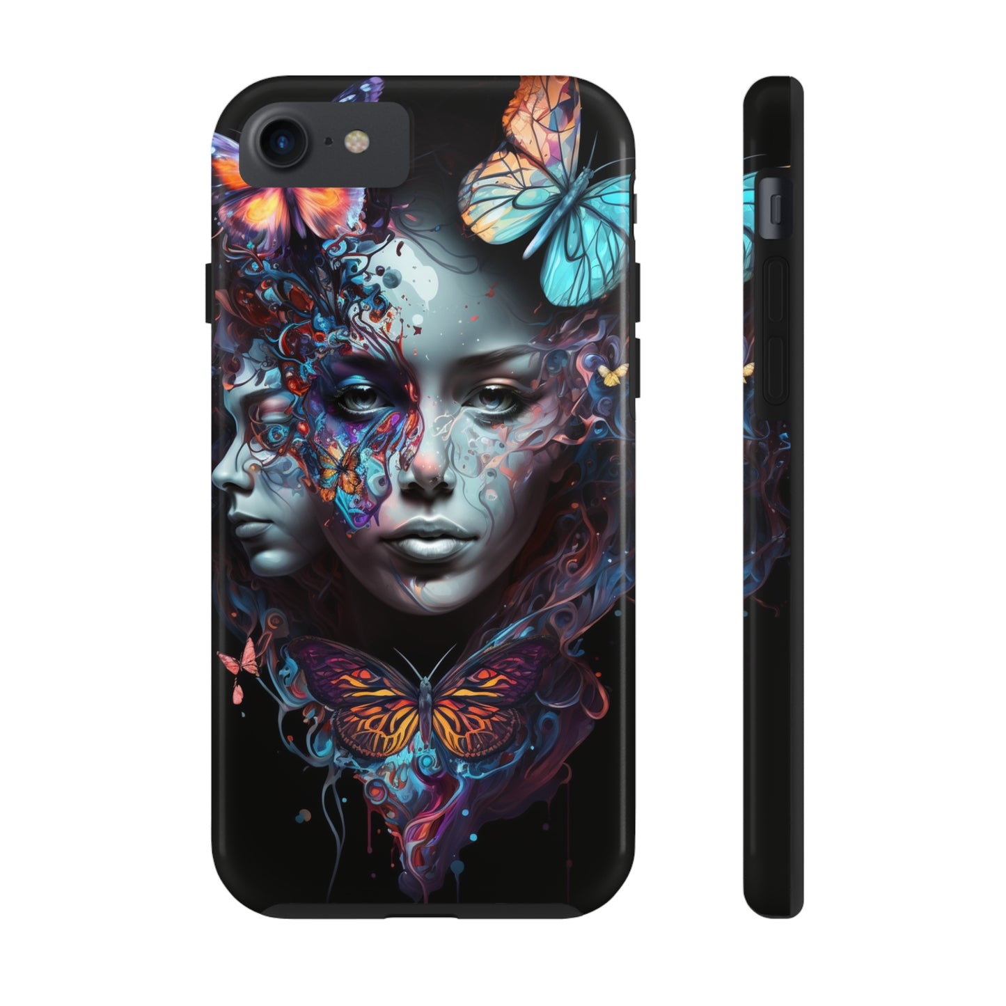 Synthwave Butterfly Girl Trippy Fantasy Art iPhone Case | Embrace the Futuristic Vibe with Whimsical Artistry