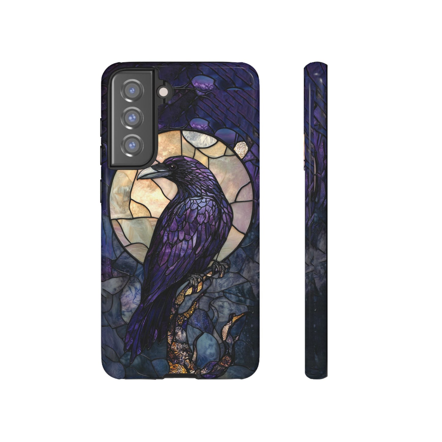 Halloween Phone Case Purple Raven Stained Glass Style Spooky Moon Phone Cover