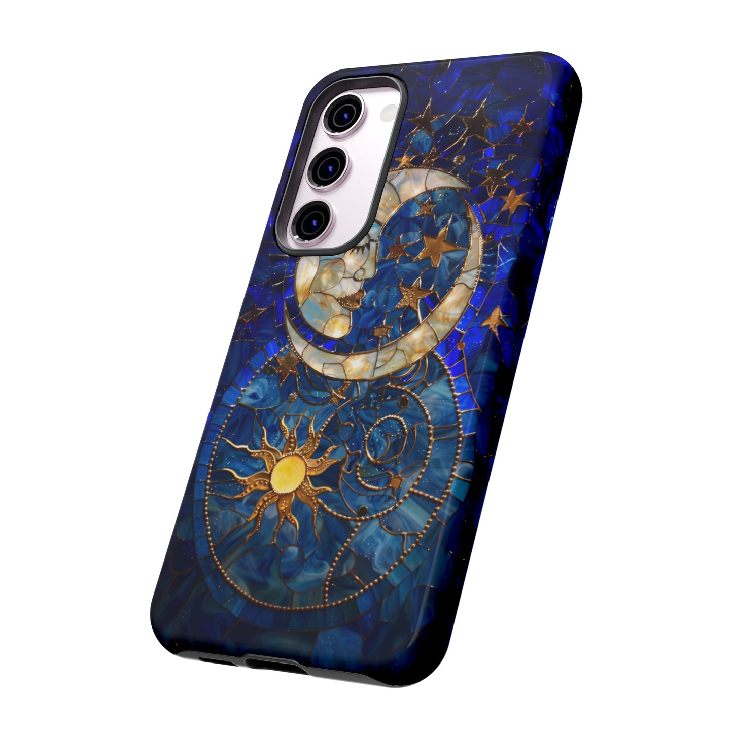 Celestial Stained Glass Moon and Stars Phone Case, Night Sky iPhone 15 Case