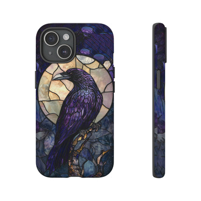 Halloween Phone Case Purple Raven Stained Glass Style Spooky Moon Phone Cover