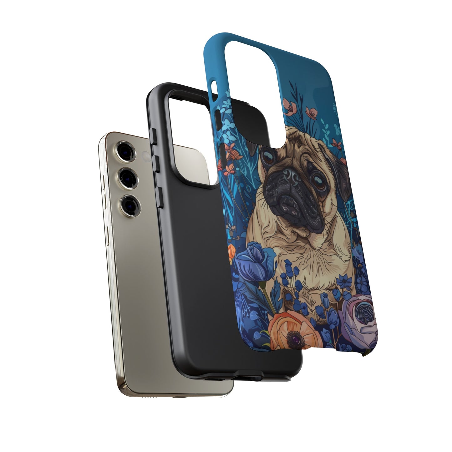 Cute Pug Dog Blue Floral Design Phone Case