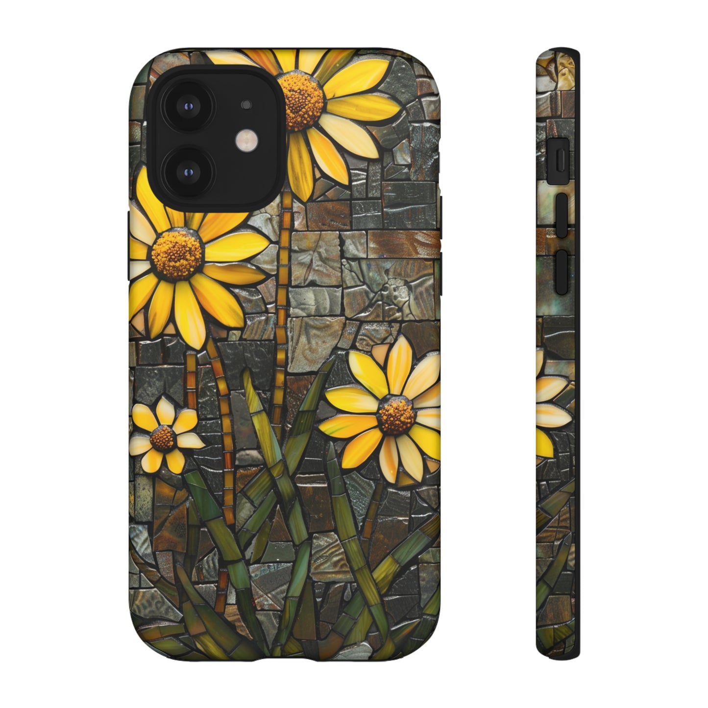 Yellow and Gold Daisy Mosaic Stained Glass Phone Case for iPhone 15, 14, Pro Max, 13, 12 & Samsung Galaxy S23, S22, S21, Google Pixel