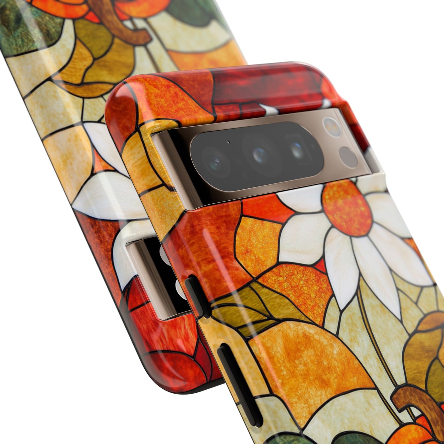 Fall Vibe Phone Case Art Floral and Pumpkin Stained Glass Style Phone Case