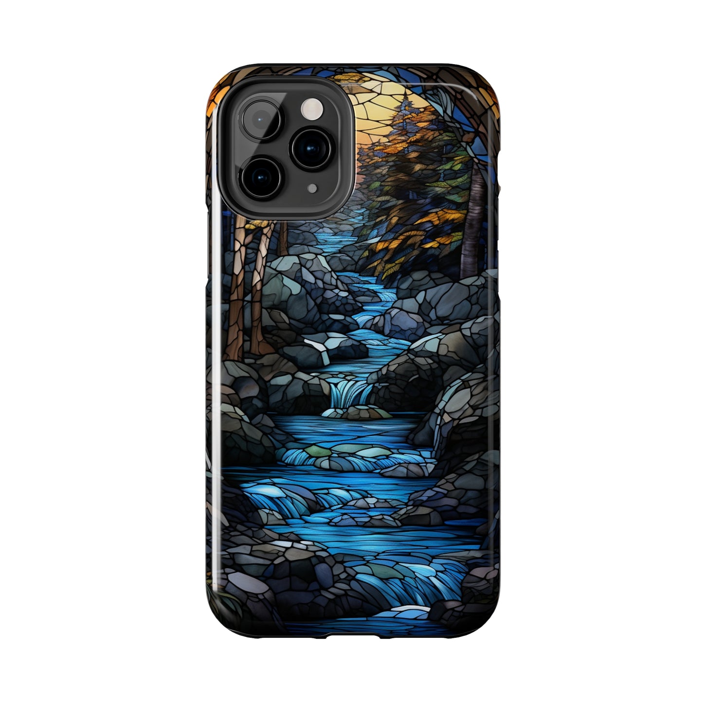 Stained Glass Stone Bridge and River Phone Case: Art Nouveau Floral Design | Bohemian Elegance Compatible with iPhone 14 Pro Max