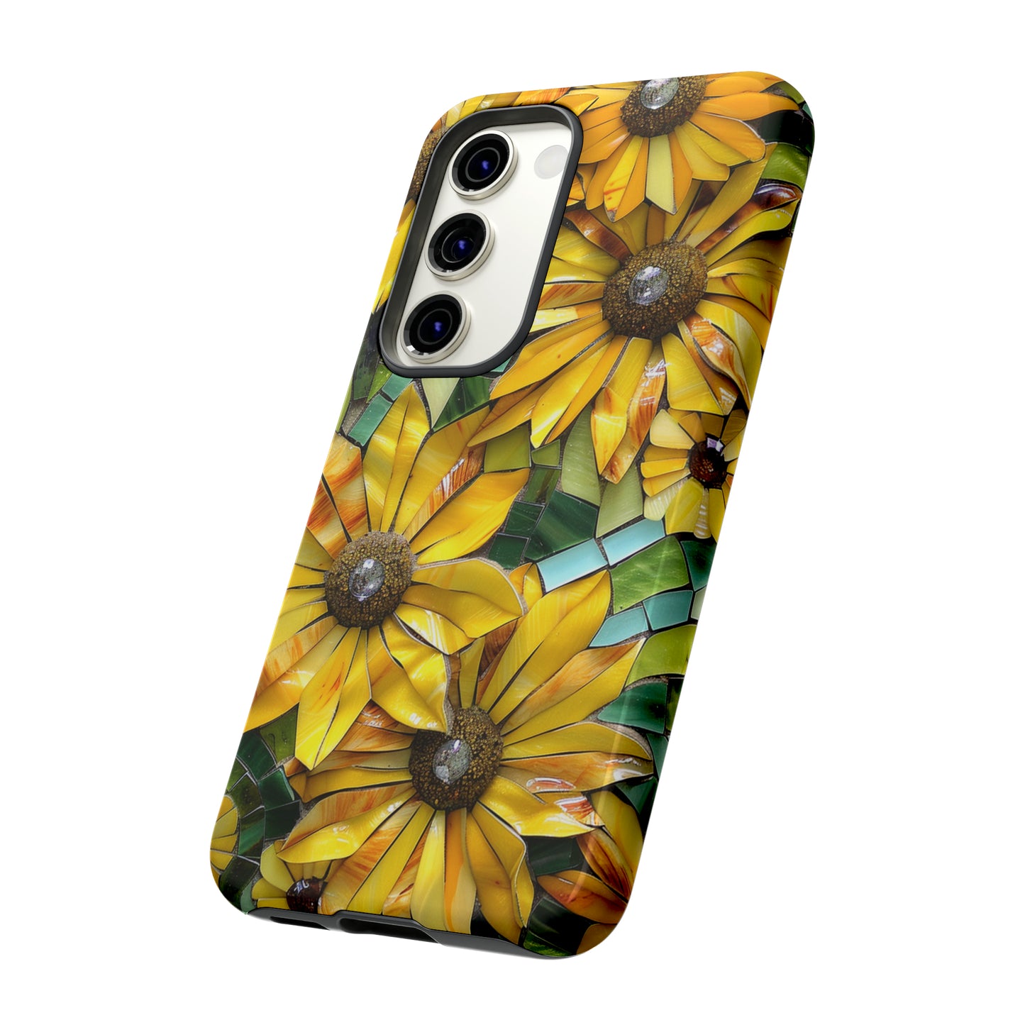 Yellow and Gold Daisy Mosaic Stained Glass Phone Case for iPhone 15, 14, Pro Max, 13, 12 & Samsung Galaxy S23, S22, S21, Google Pixel