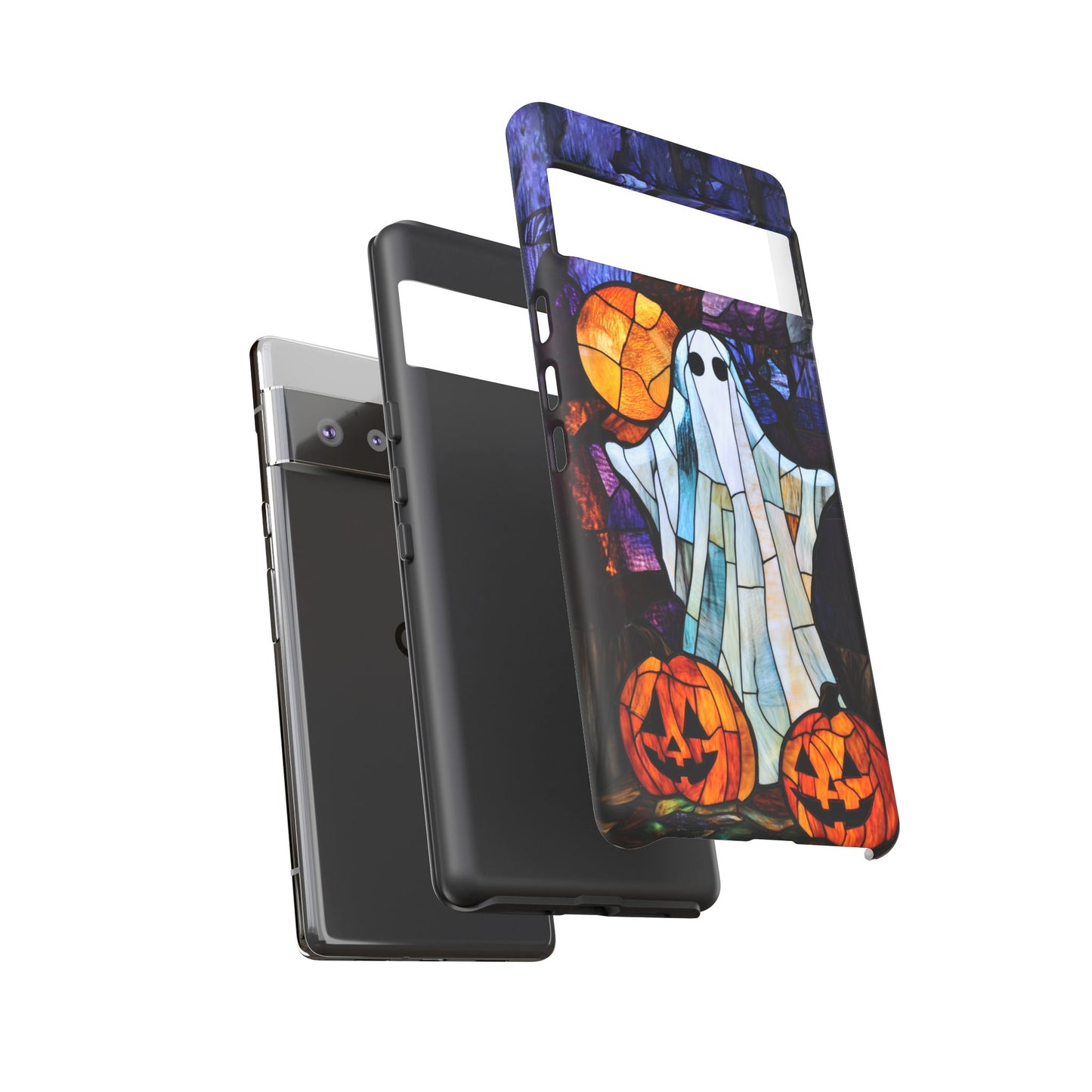 Stained Glass Halloween Ghost and Jack-o'-Lanterns Phone Cover