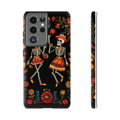 Dead Can Dance, iPhone 15 case, Floral Embroidery Skeletons | Whimsical Dance of the Departed for Google Pixel, iPhone & Samsung Galaxy