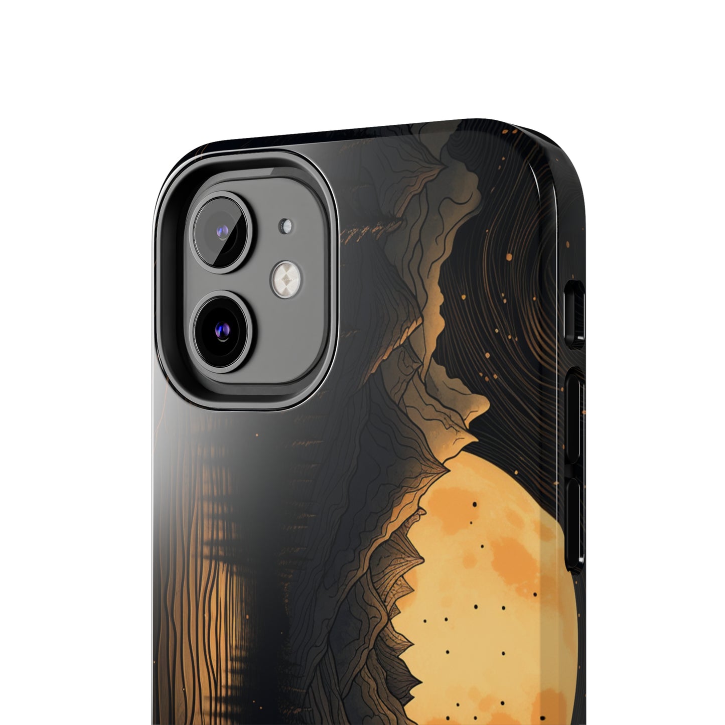 Abstract Landscape Black and Gold Mountains iPhone Case | Embrace the Mystical Full Moon