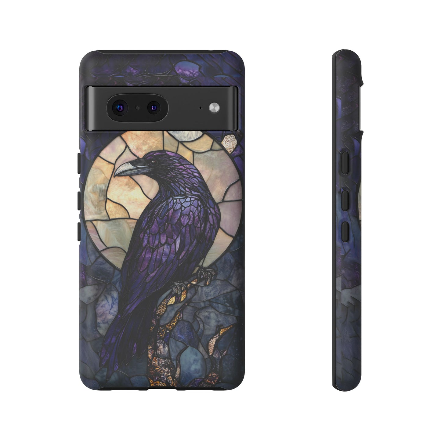 Halloween Phone Case Purple Raven Stained Glass Style Spooky Moon Phone Cover