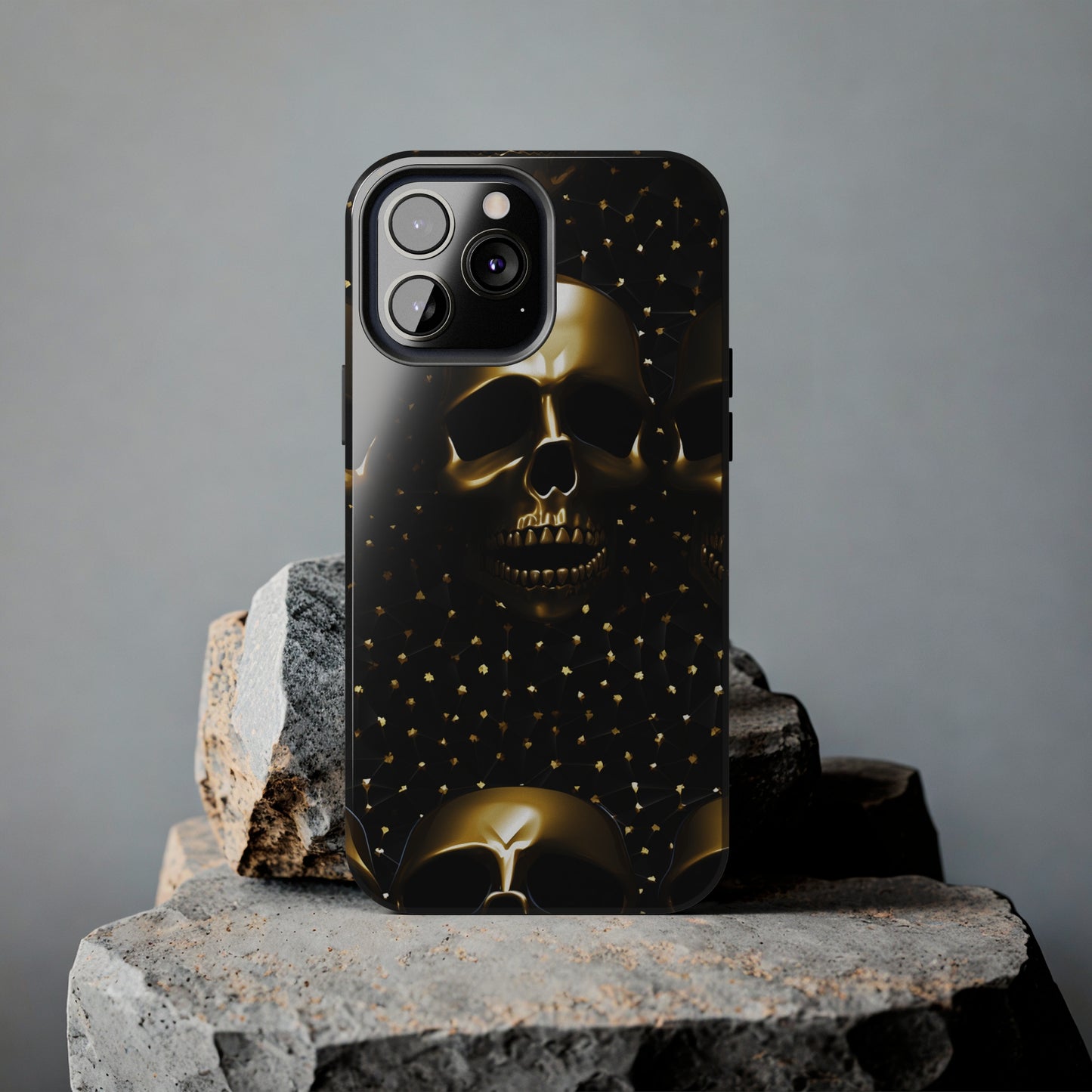 iPhone Tough Case | Dark Decadence: Gothic Gold Skulls and Studs  | Unveil Your Edgy Elegance