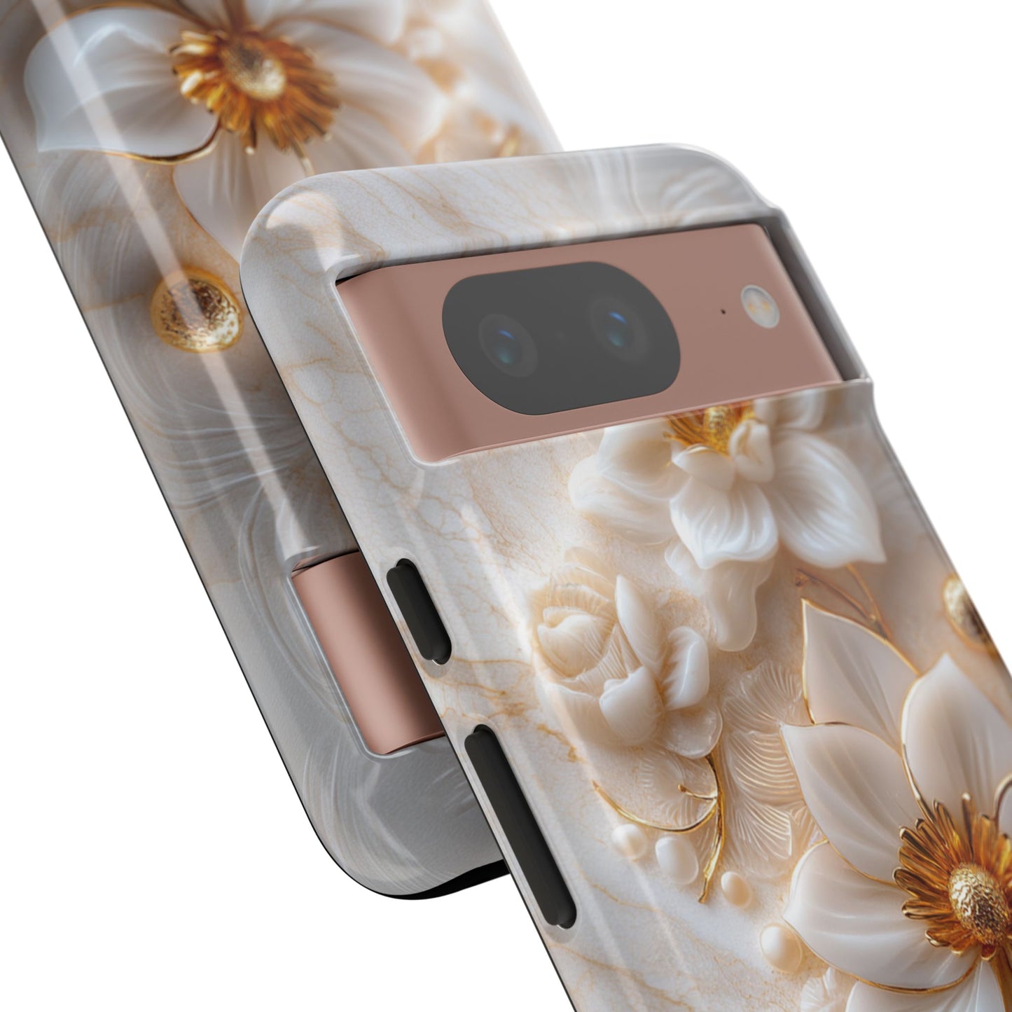 Gold Floral Art Deco White Marble Phone Case