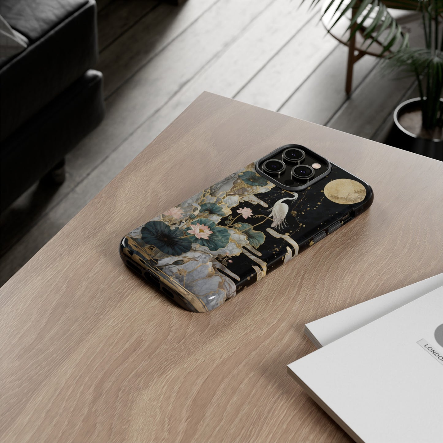 Heron and Moon Floral Zen Art Phone Case