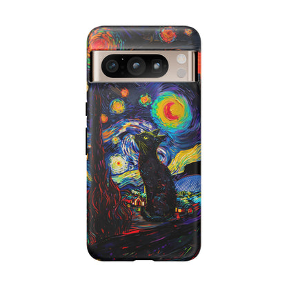 Starry Night Black Cat Van Gogh Painting Art Phone Case