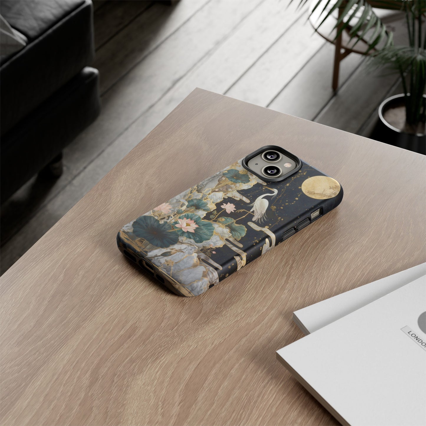 Heron and Moon Floral Zen Art Phone Case