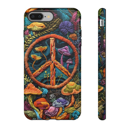 Embroidery Style Magic Mushrooms and Peace Sign Phone Case