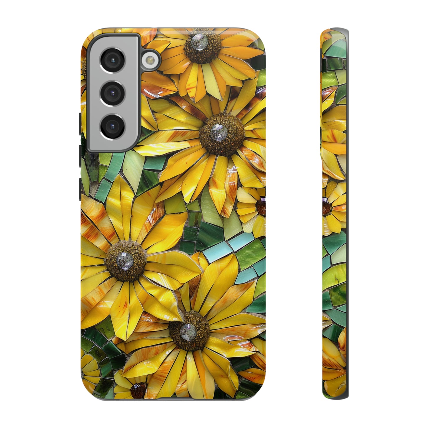 Yellow and Gold Daisy Mosaic Stained Glass Phone Case for iPhone 15, 14, Pro Max, 13, 12 & Samsung Galaxy S23, S22, S21, Google Pixel