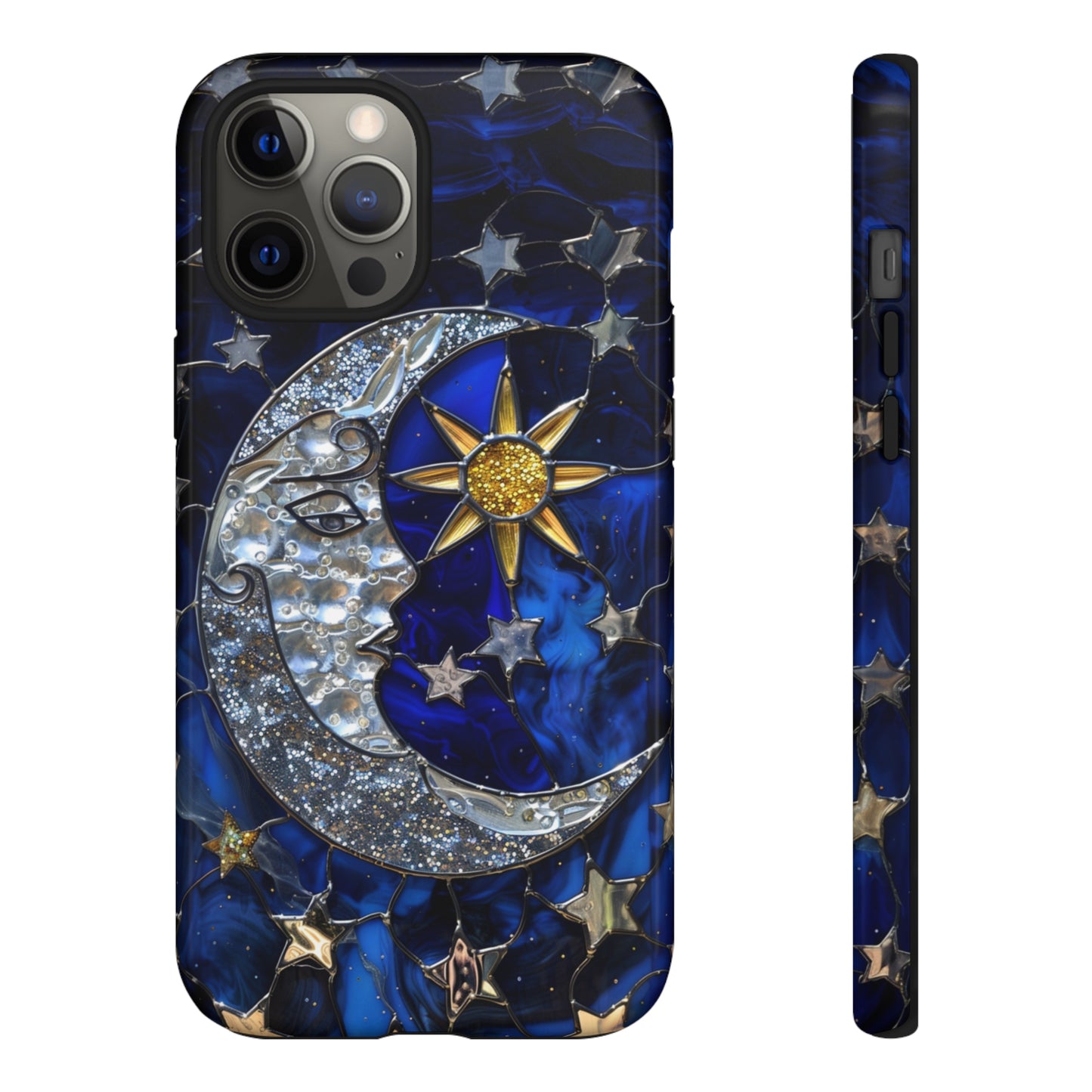 Cosmic Moon & Stars Stained Glass Starry Night Phone Case