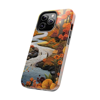 Enchanting Fall Landscape Phone Case | Vintage Boho Embroidery Style