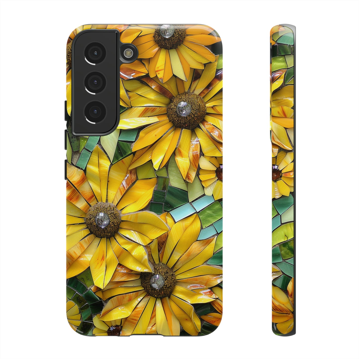 Yellow and Gold Daisy Mosaic Stained Glass Phone Case for iPhone 15, 14, Pro Max, 13, 12 & Samsung Galaxy S23, S22, S21, Google Pixel