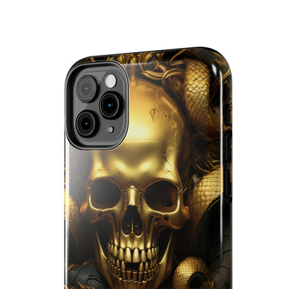 iPhone 14 Case Dark Elegance: Gold Skulls and Snakes Tough iPhone Case | An Edgy Goth Delight