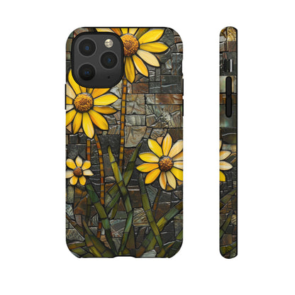 Yellow and Gold Daisy Mosaic Stained Glass Phone Case for iPhone 15, 14, Pro Max, 13, 12 & Samsung Galaxy S23, S22, S21, Google Pixel