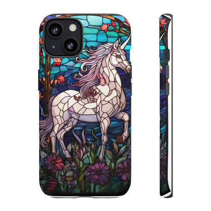 Unicorn Stained Glass iPhone, iPhone Case Retro Samsung Galaxy Phone Tough Case iPhone 15 14 Plus 13 12 7 8 Se Hippie Boho Style