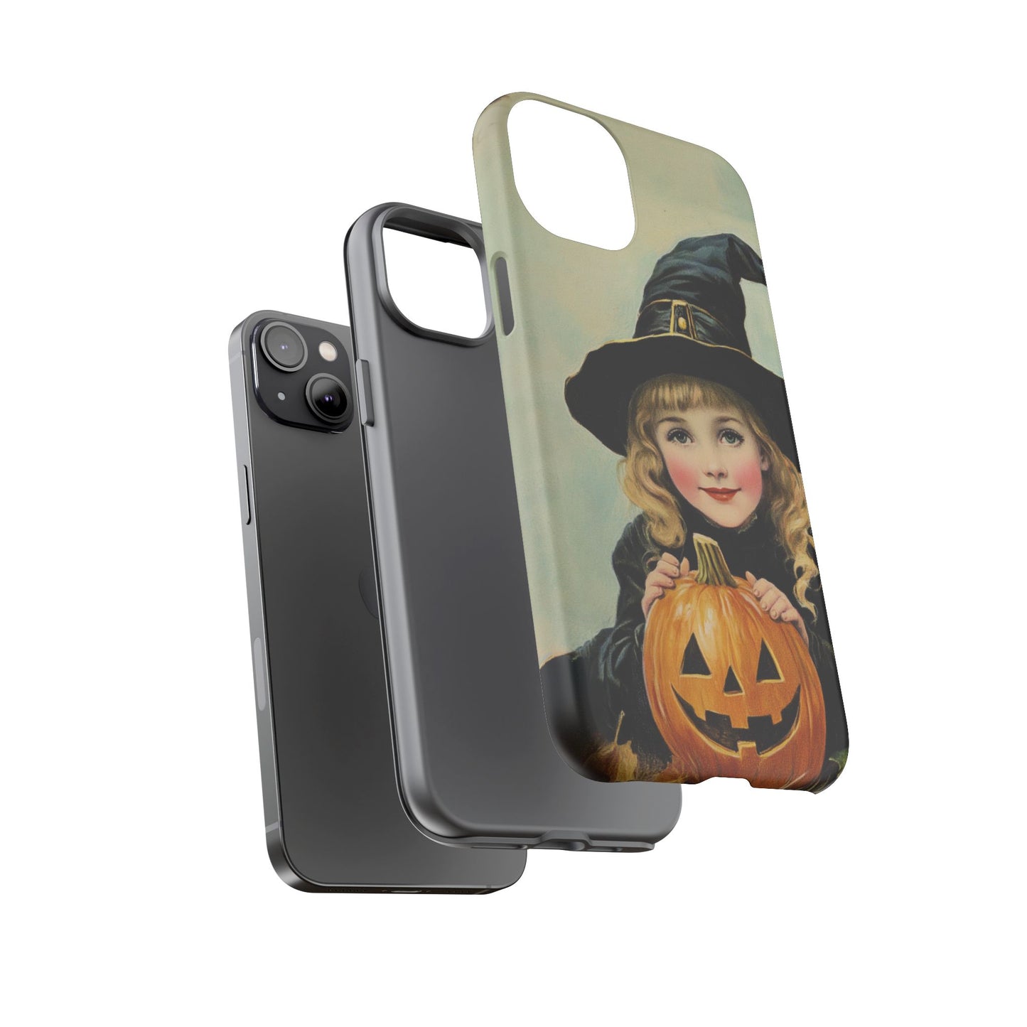 Vintage Halloween Card Witch and Jack-o'-lantern Phone Cover